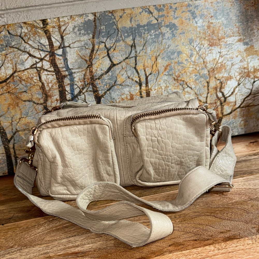 Anthropologie Cream Soft Sheep Leather Crossbody bag with adjustable strap